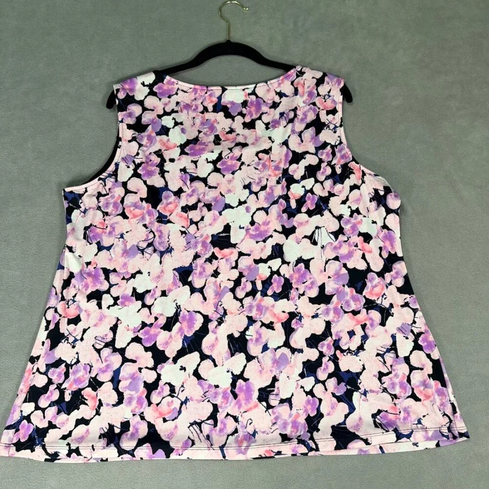 Jones Studio Separates-Floral Pink/Purple Sleeveless Pleated Top/Shell/Blouse 1X - Picture 4 of 4